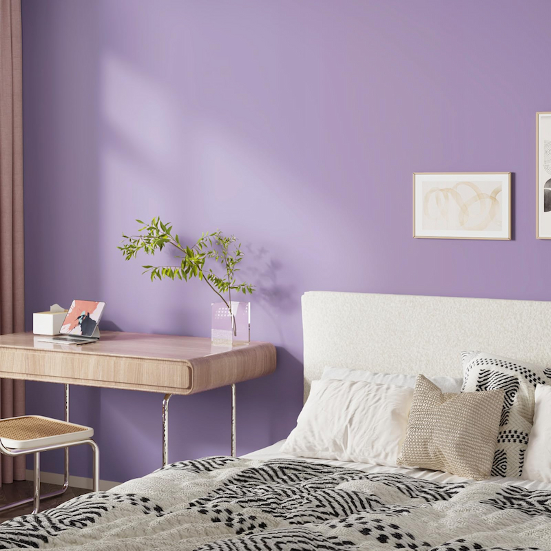 Giấy dán tường màu tím nhạt cho không gian phòng ngủ