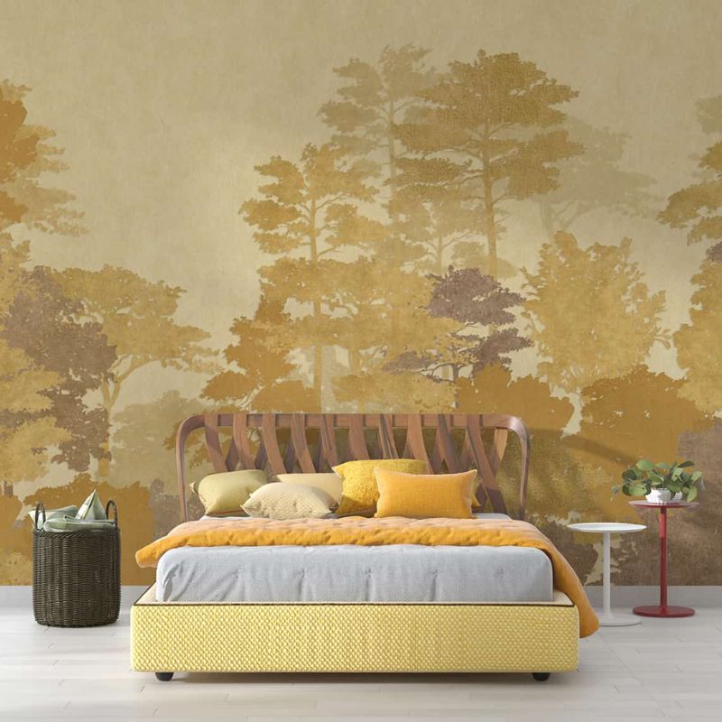 Giấy dán tường màu nâu đất trong phòng ngủ