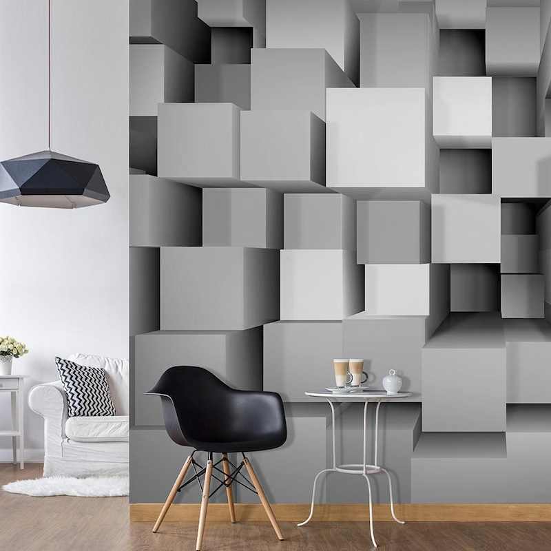 Giấy dán tường màu xám 3D