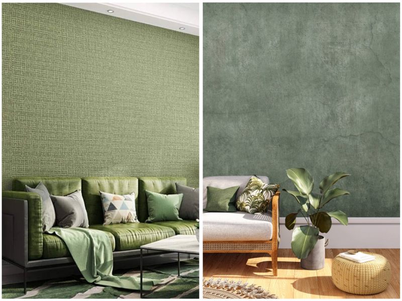 giấy dán tường màu xanh lá cây