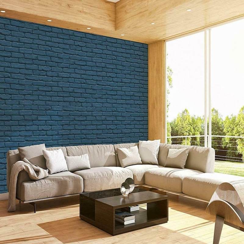 Bí quyết phối hợp giấy dán tường giả gạch màu xanh đẹp