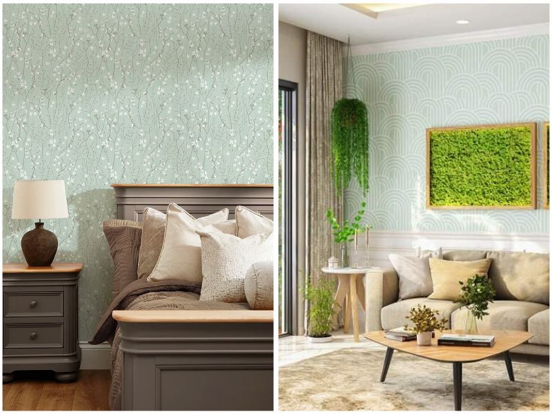 giấy dán tường màu xanh lá cây