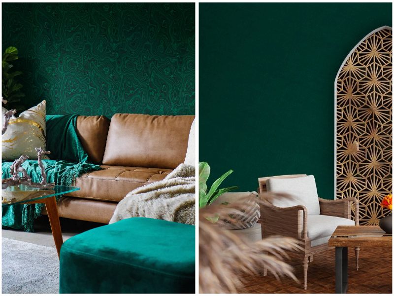 giấy dán tường màu xanh lá cây