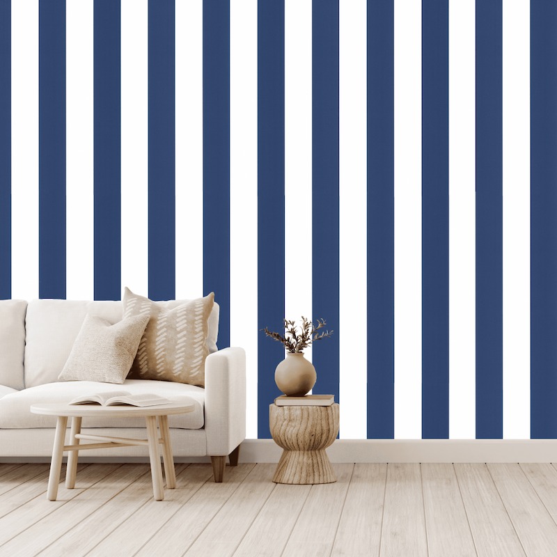 giấy dán tường sọc trắng xanh
