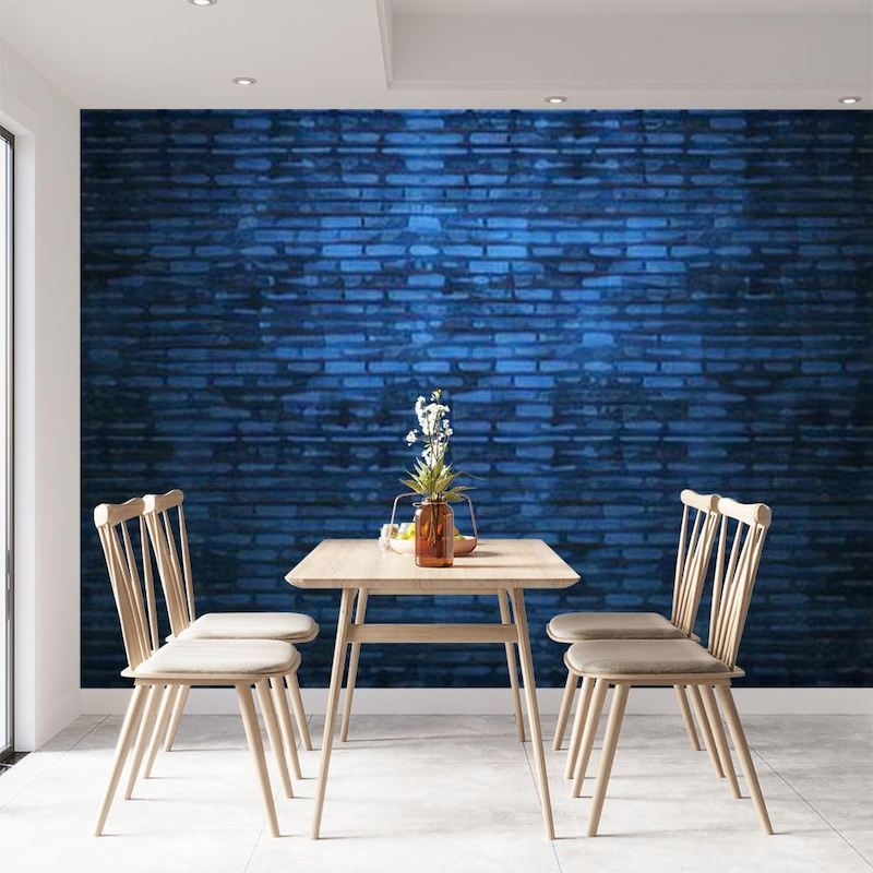 Giấy Dán Tường Giả Gạch Màu Xanh