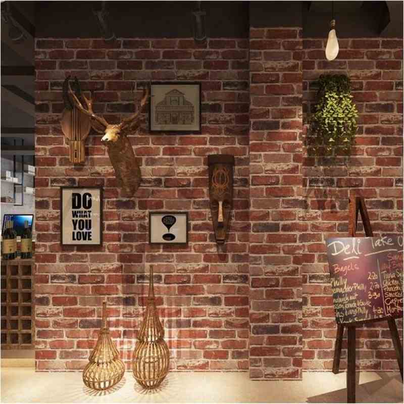 Giấy Dán Tường Màu Đỏ Giả Gạch