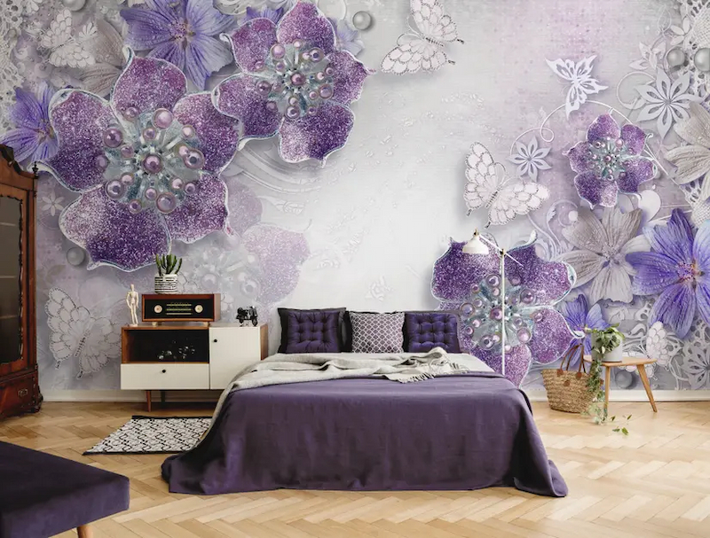 Giấy dán tường màu tím 3D