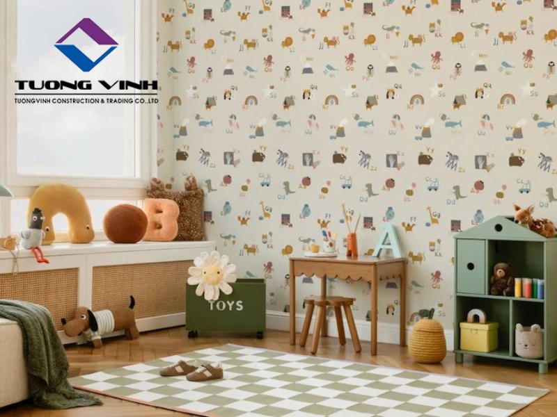 Mẫu Giấy Dán Tường Mầm Non Hình Con Vật Dễ Thương