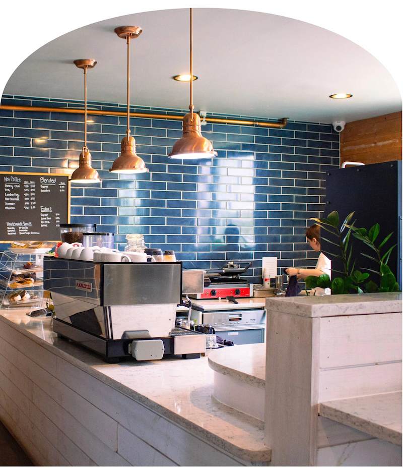 Giấy dán tường giả gạch màu xanh cho không gian thương mại (quán cafe, nhà hàng, văn phòng)