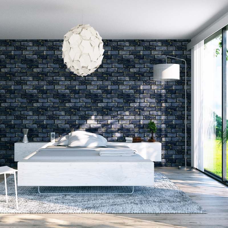 Giấy Dán Tường Giả Gạch Màu Xanh