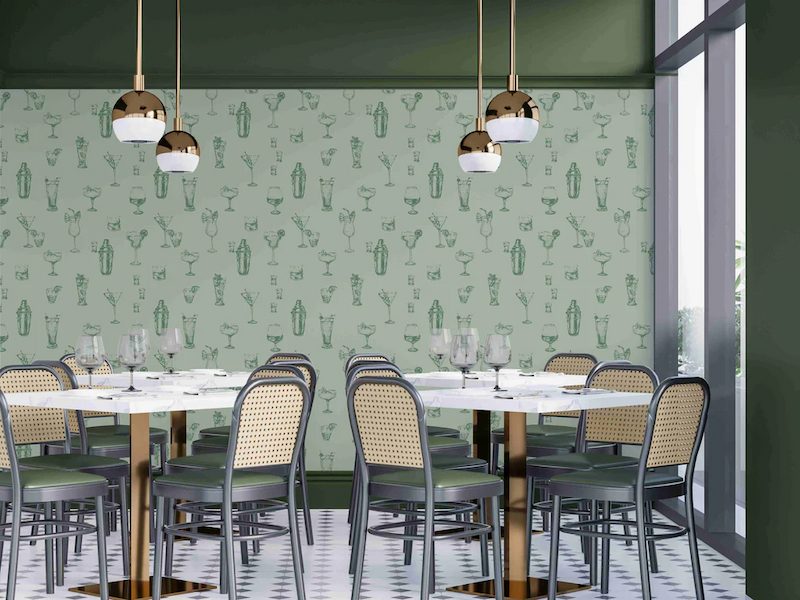 Mẫu giấy dán tường xanh mint cho quán cà phê Mẫu giấy dán tường xanh mint cho quán cà phê