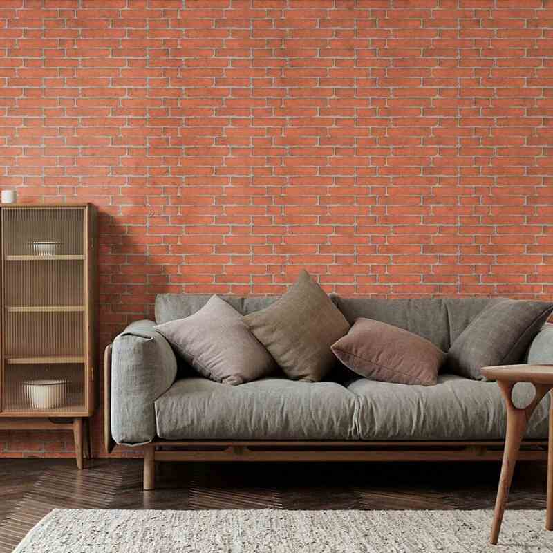 Giấy dán tường màu đỏ giả gạch Tường Vinh 