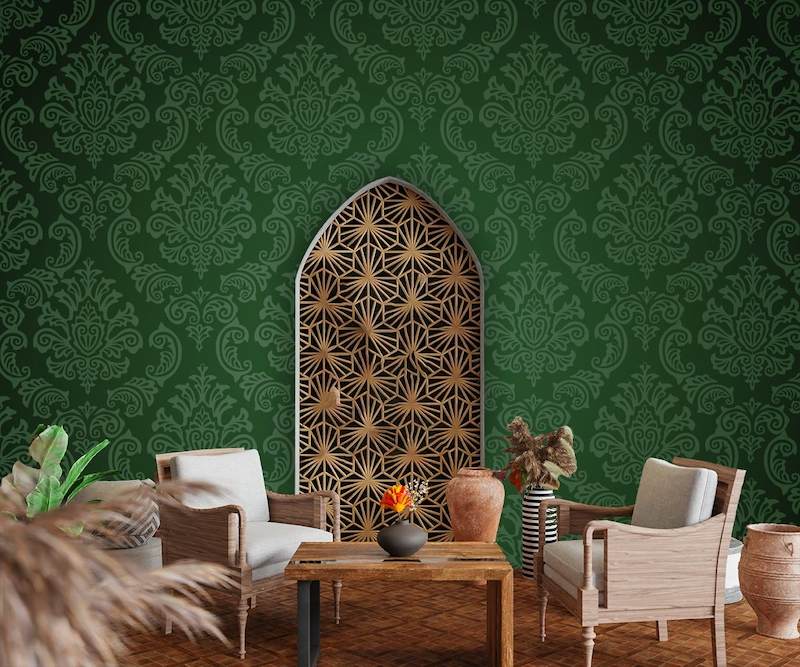 Giấy dán tường hoa văn cổ điển (Damask) dùng cho các khách sạn 5 sao phong cách cổ điển