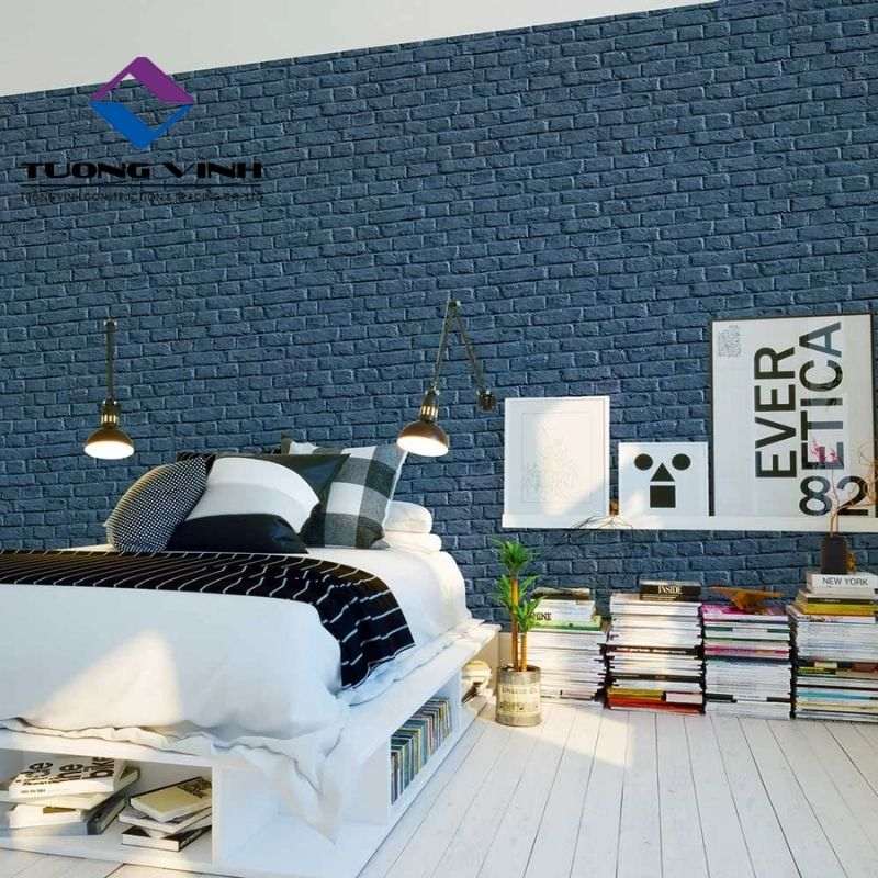Giấy Dán Tường Giả Gạch Màu Xanh
