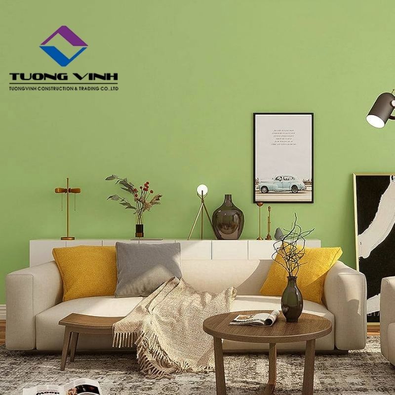 Giấy Dán Tường Màu Xanh Cốm