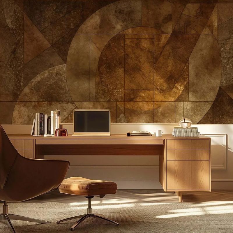 Giấy dán tường màu nâu đất trong phòng làm việc