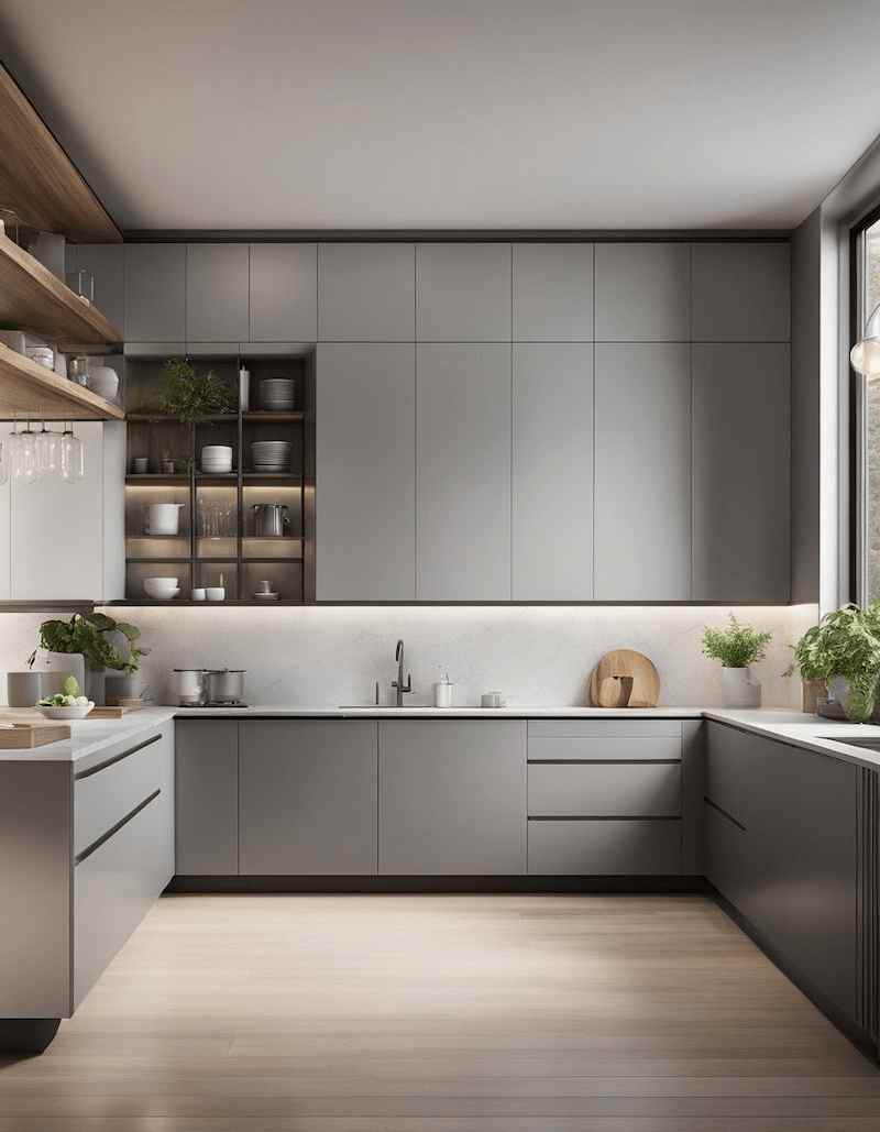 Giấy dán tường màu xám nhạt cho phòng bếp