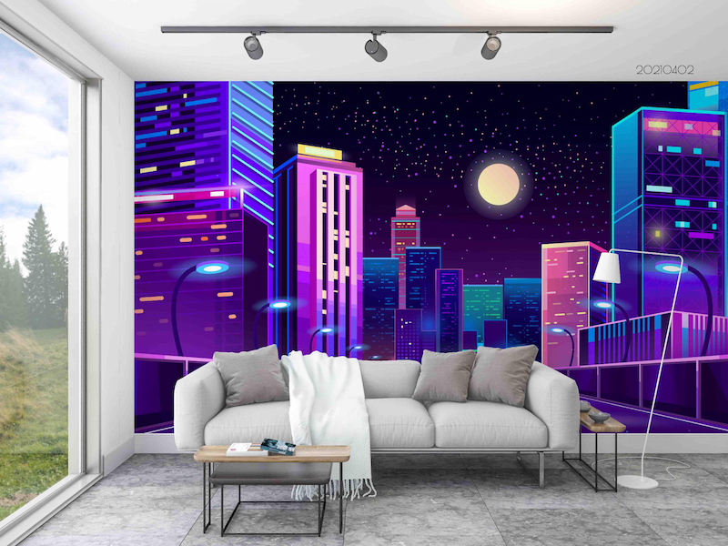 Giấy dán tường màu tím 3D phong cảnh