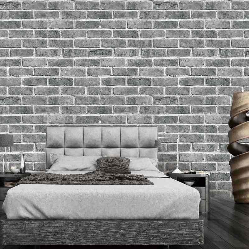 Giấy dán tường giả gạch màu xám cao cấp Tường Vinh