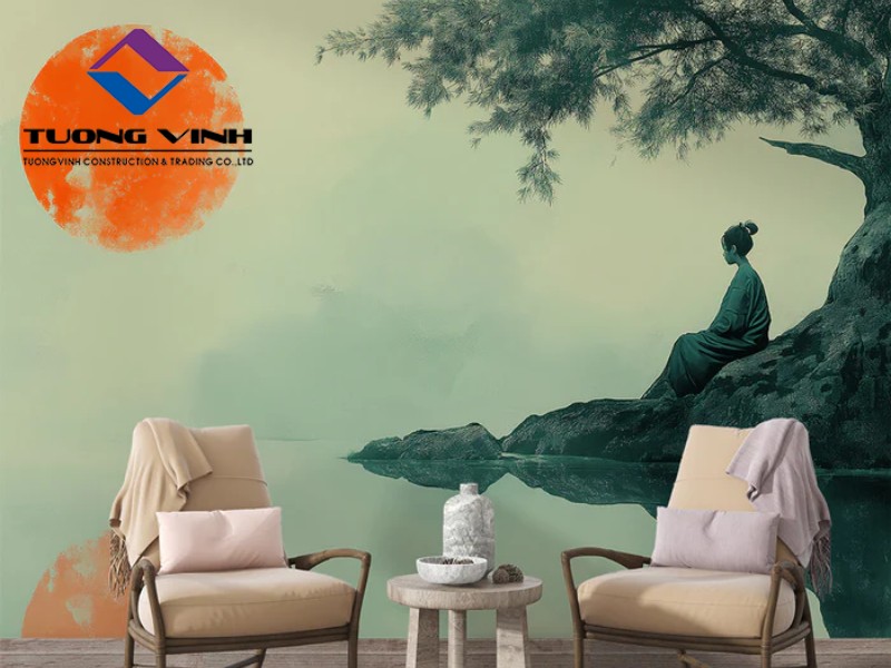 Mẫu Giấy Dán Tường Phòng Thiền Màu Trầm Ấm Cúng