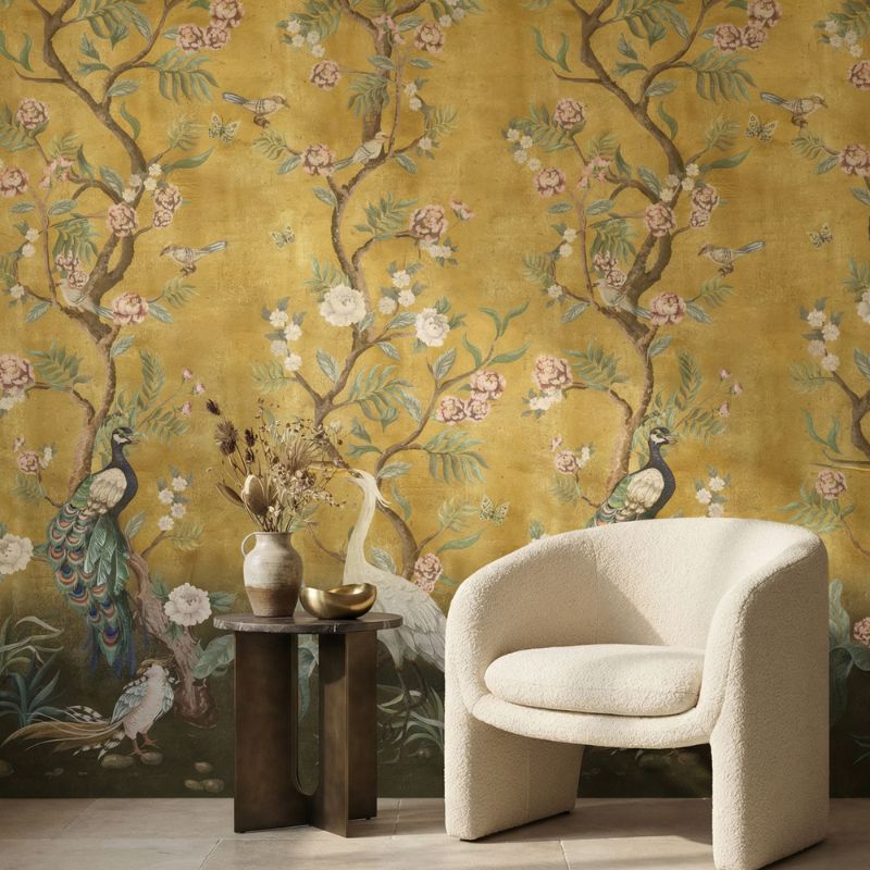 giấy dán tường màu nâu vàng