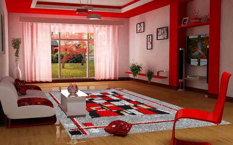 Phối hợp giấy dán tường màu đỏ tươi hài hòa và chuẩn phong thủy
