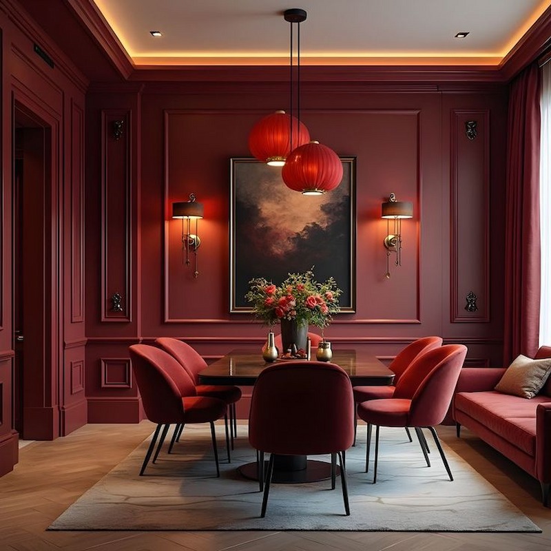 Cách phối hợp giấy dán tường màu đỏ nâu với các yếu tố nội thất khác Cách phối hợp giấy dán tường màu đỏ nâu với các yếu tố nội thất khác