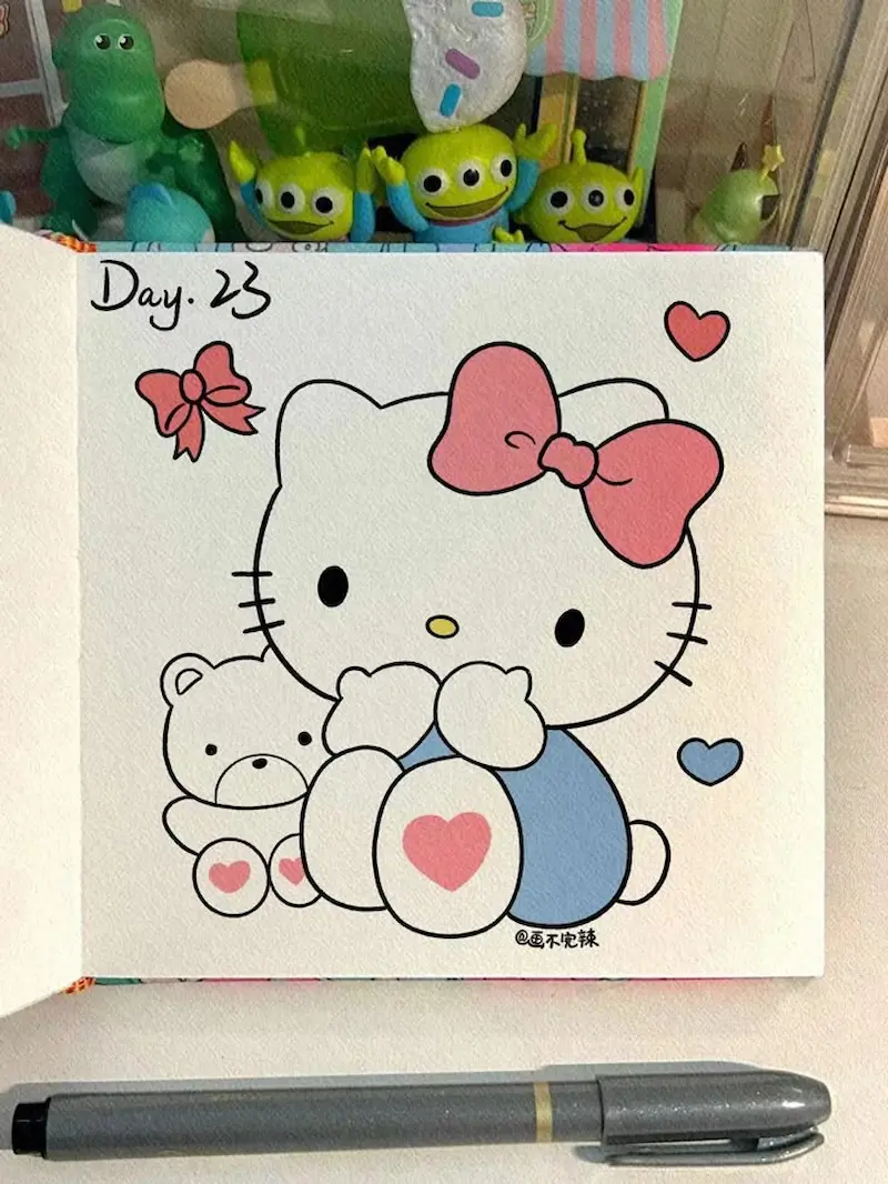 Vẽ tranh Hello Kitty trang trí phòng ngủ