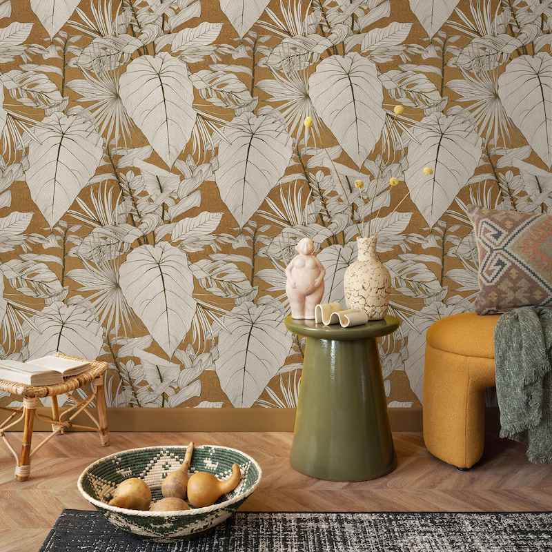 giấy dán tường màu nâu vàng giá rẻ