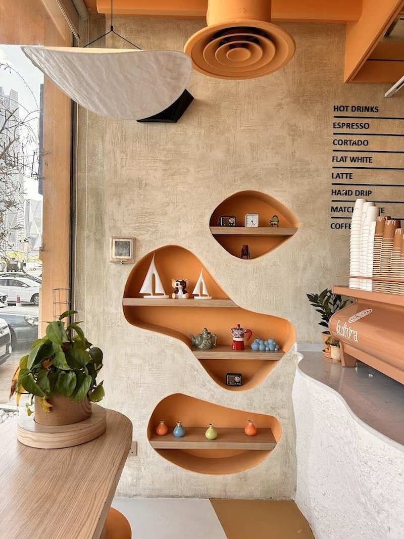 Giấy dán tường màu cam nhạt cho quán cà phê