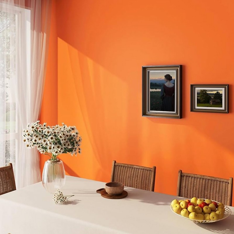 Giấy dán tường màu cam cho phòng bếp và phòng ăn
