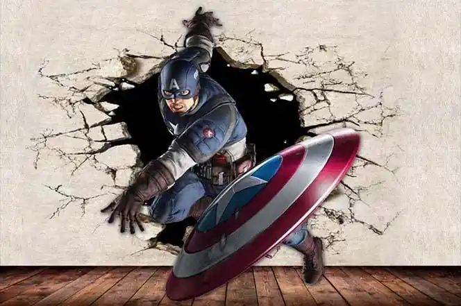 Giấy dán tường bé trai hình Captain America