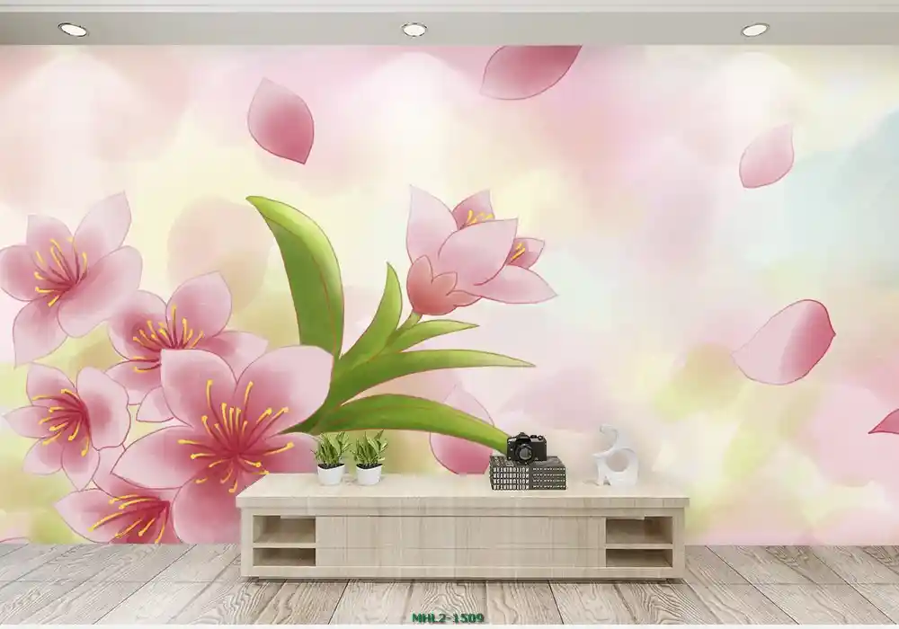 Tranh dán tường 3d phong cảnh hình hoa và lá