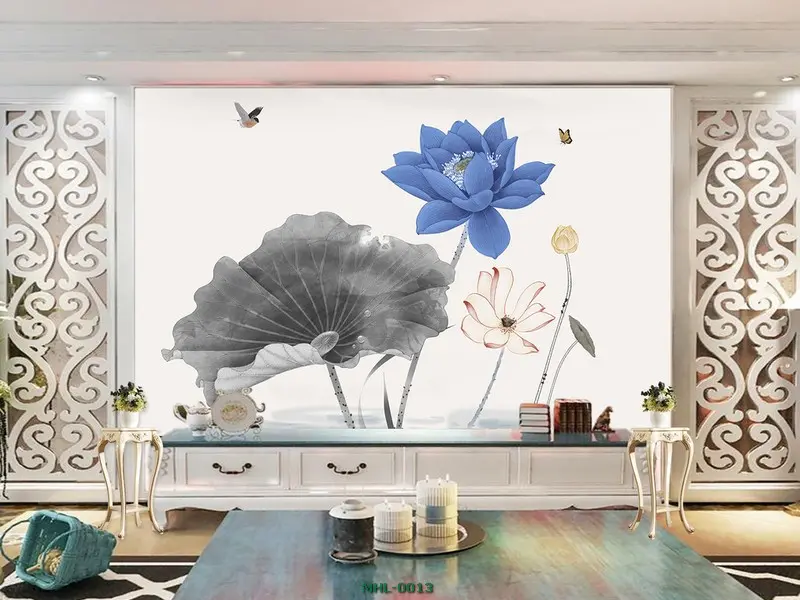 tranh dán tường phòng vợ chồng cá chép, hoa sen