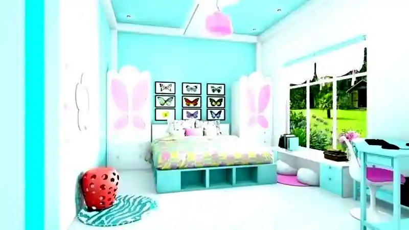 phòng ngủ cho bé gái màu xanh