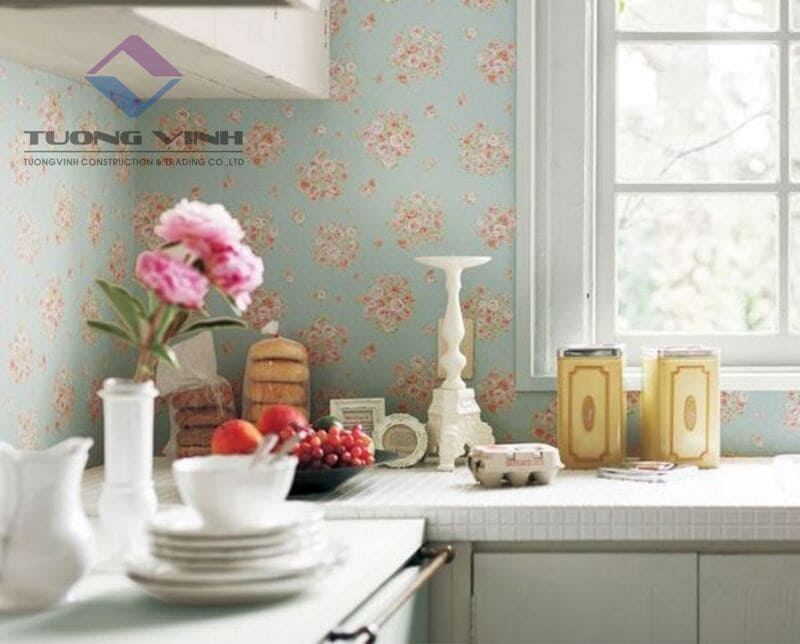 Trang trí nhà bếp với mẫu giấy dán tường hoa độc đáo