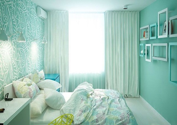 Giấy dán tường phòng ngủ màu xanh
