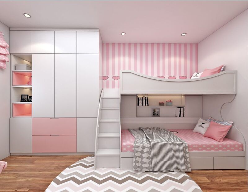 thiết kế phòng ngủ nhỏ 2 giường