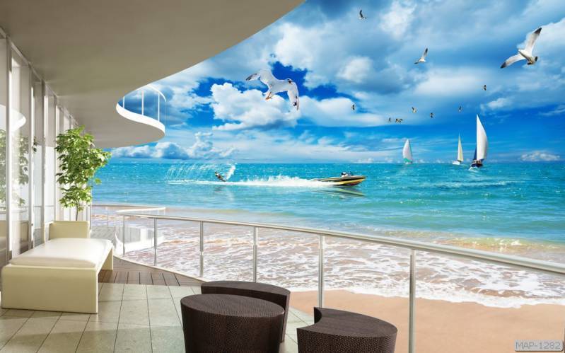 tranh dán tường 5d phòng khách phong cảnh biển